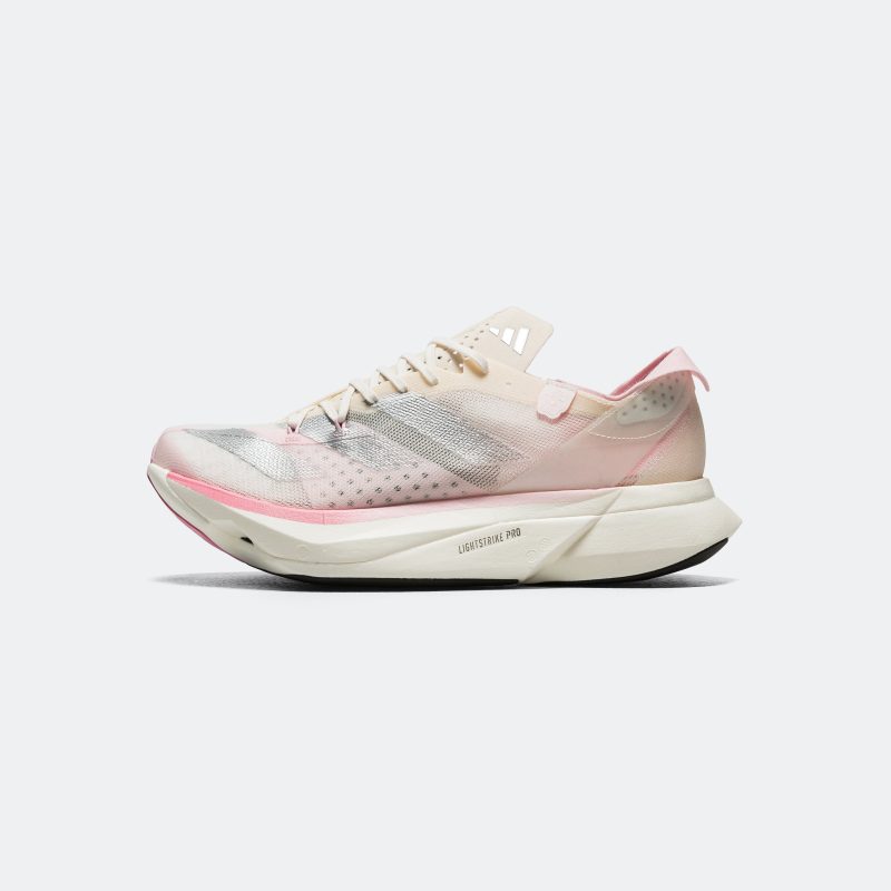 adidas running mens and womens adizero adios pro 3 sakura chalk white silver metallic clear pink 1