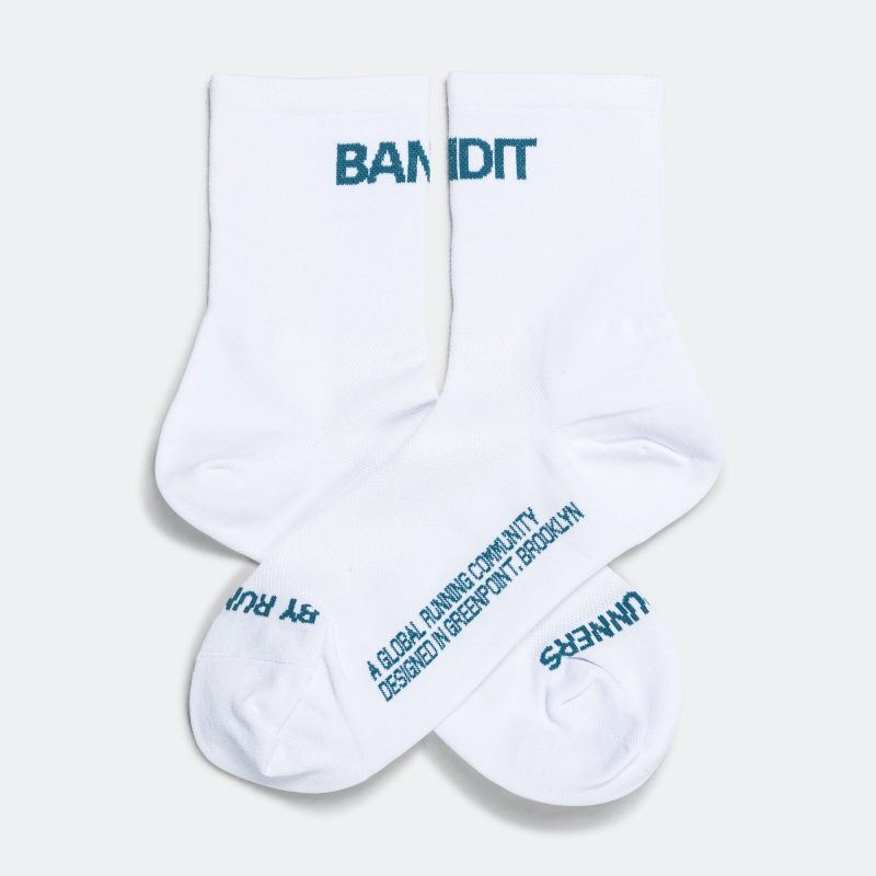 bandit running quarter socks white teal 2