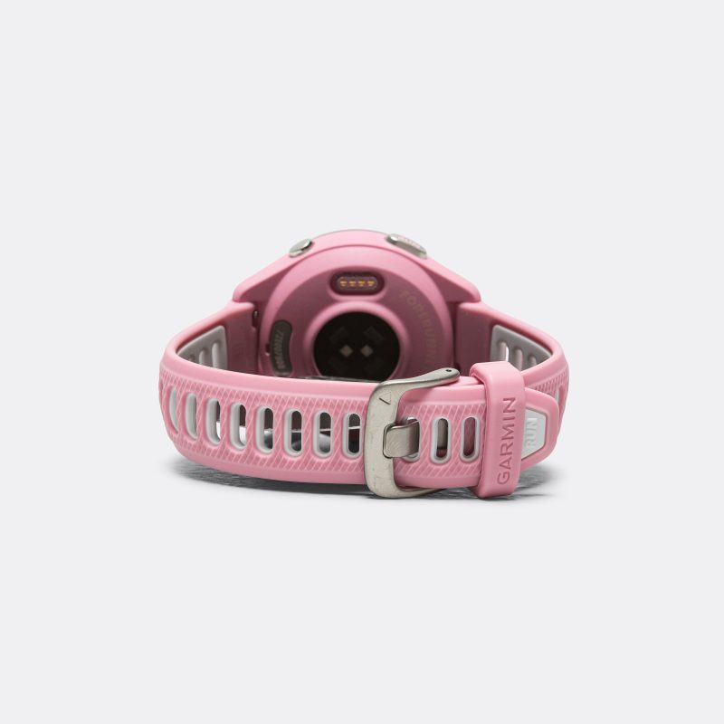 garmin forerunner 265s black bezel with light pink case and powder grey silicone band 2