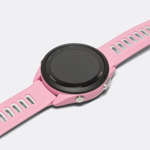 garmin forerunner 265s black bezel with light pink case and powder grey silicone band 4