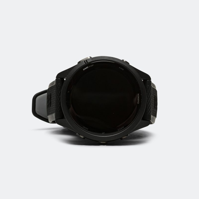 garmin running watches forerunner 265 black bezel with black case and black powder grey silicone band 1