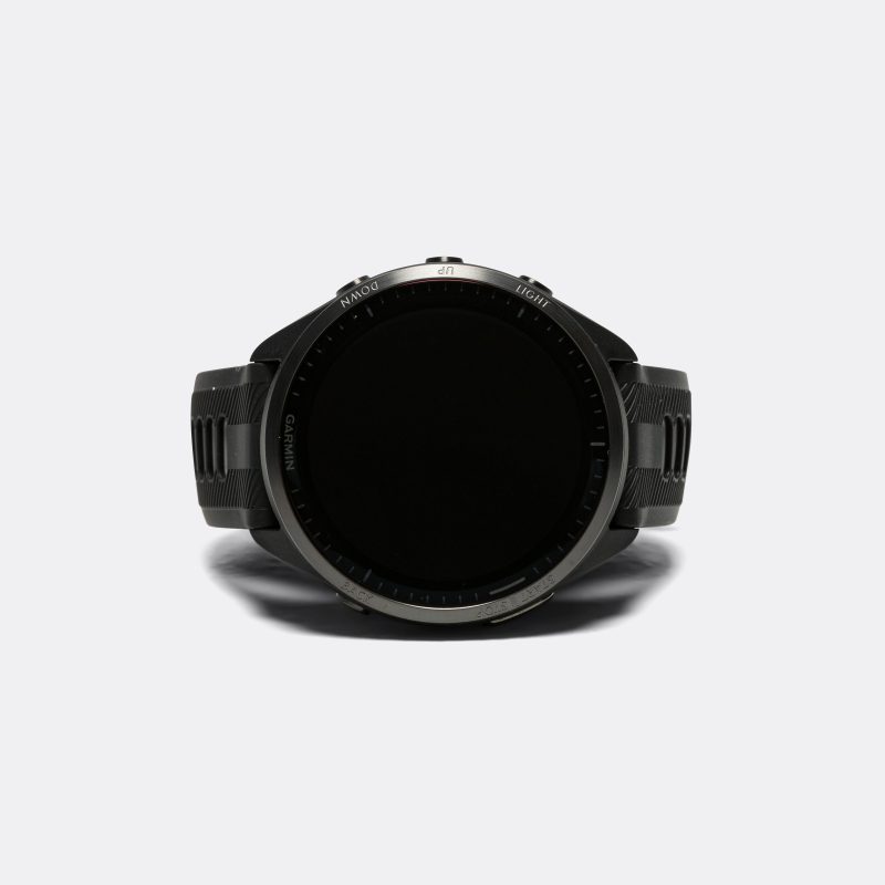 garmin running watches forerunner 965 titanium bezel with black case and black powder grey silicone band 1