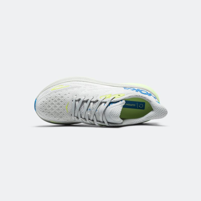 hoka running clifton 9 stardust lettuce electric cobalt 4