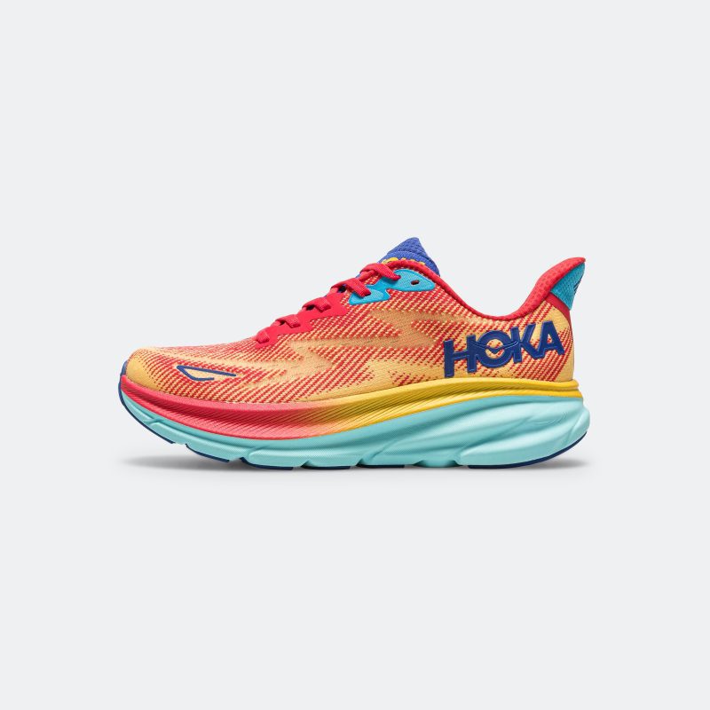 hoka running mens and womens clifton 9 cerise cloudless 1