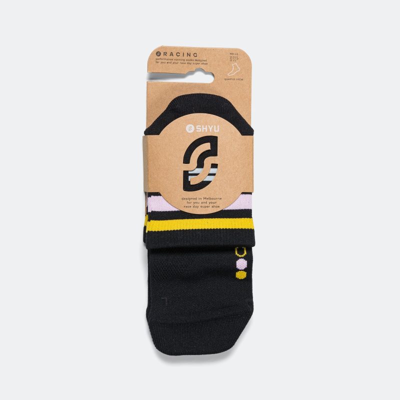 shyu running socks black orange 1