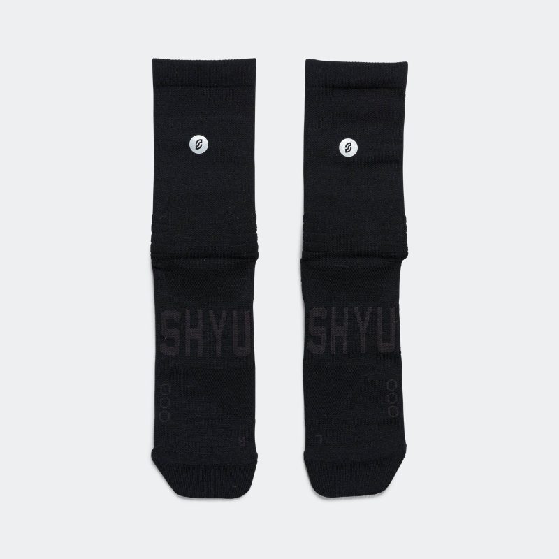 shyu running socks half crew black black black 2