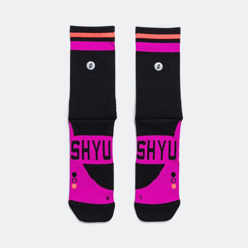 shyu running socks half crew black violet crimson 2