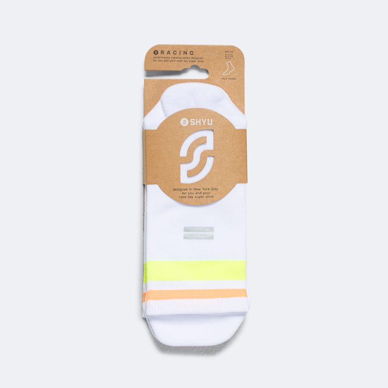 shyu running socks half crew white lime mango 1