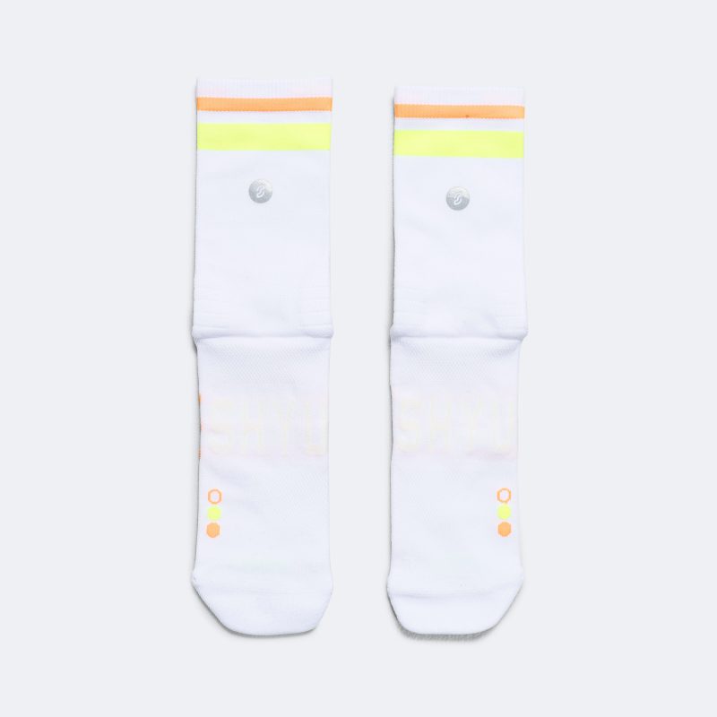 shyu running socks half crew white lime mango 2