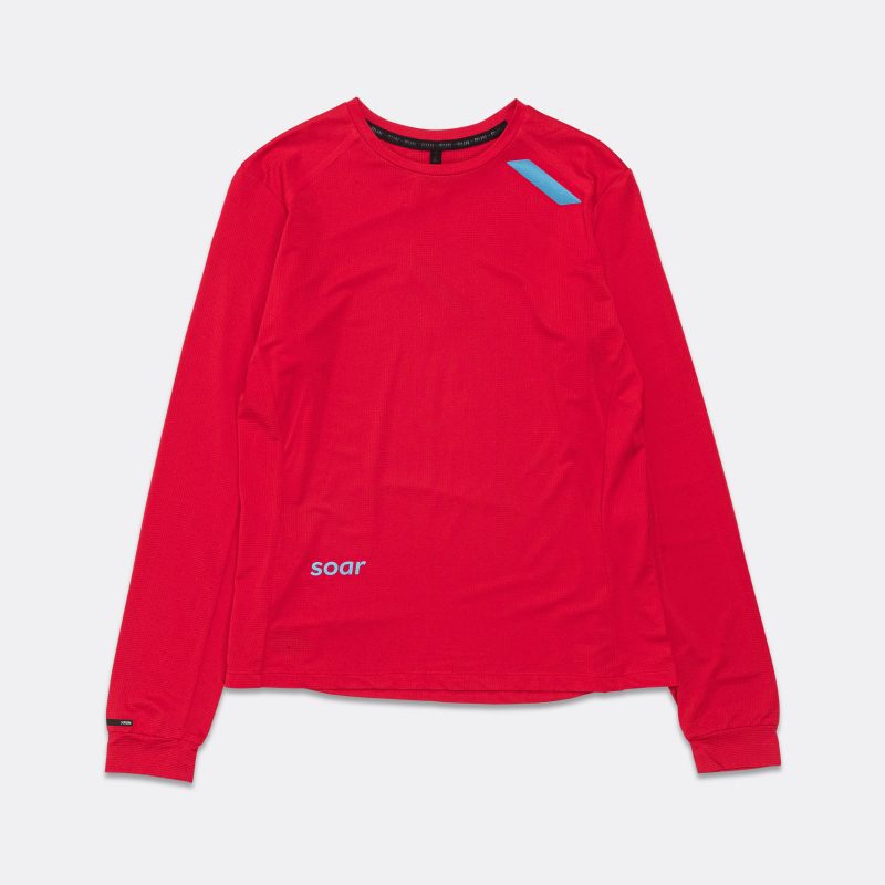 soar running womens ls tech tee red 1