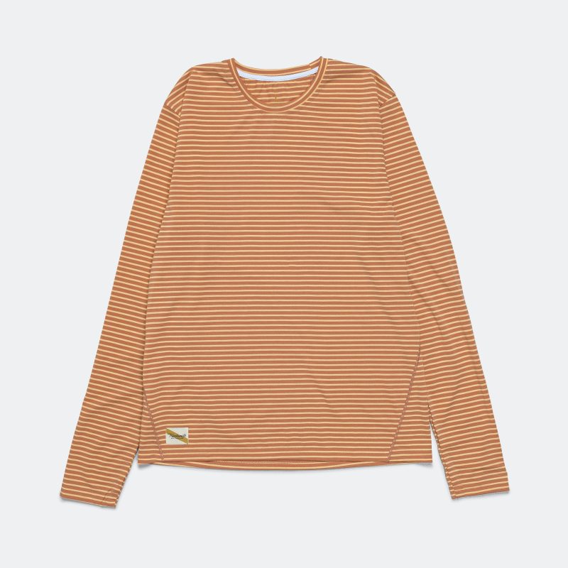 tracksmith running mens horizon long sleeve cork melon stripe 1