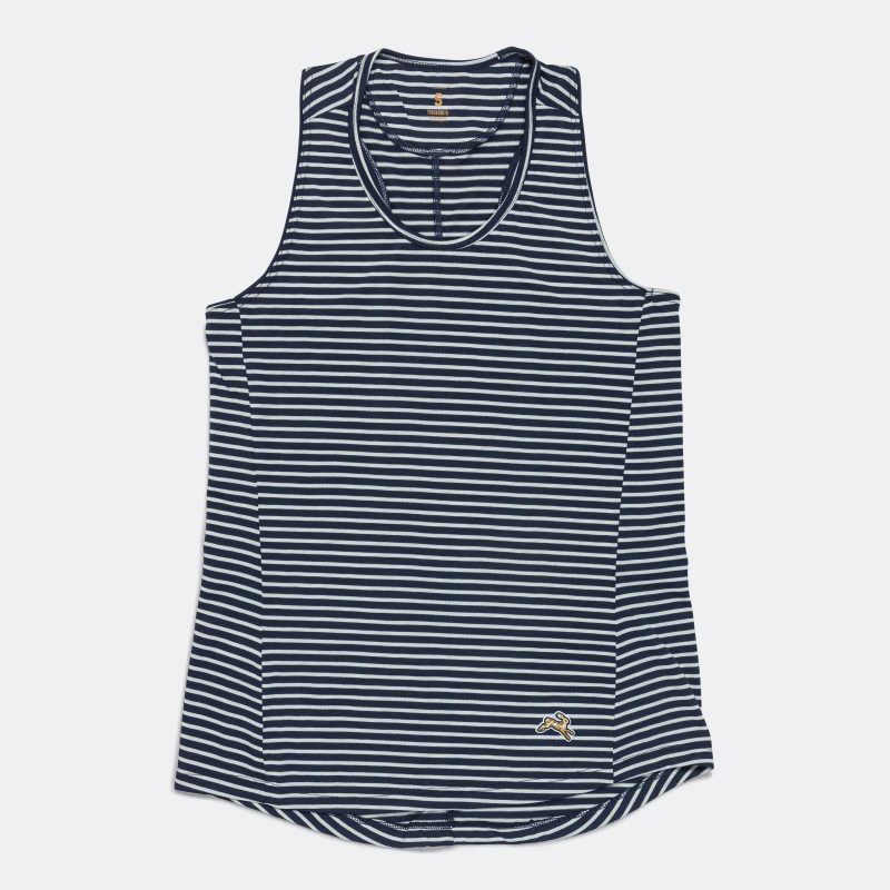 tracksmith running womens horizon tank navy ivory stripe 1