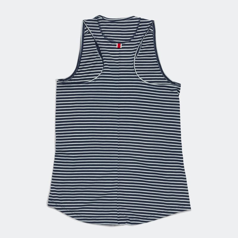 tracksmith running womens horizon tank navy ivory stripe 2