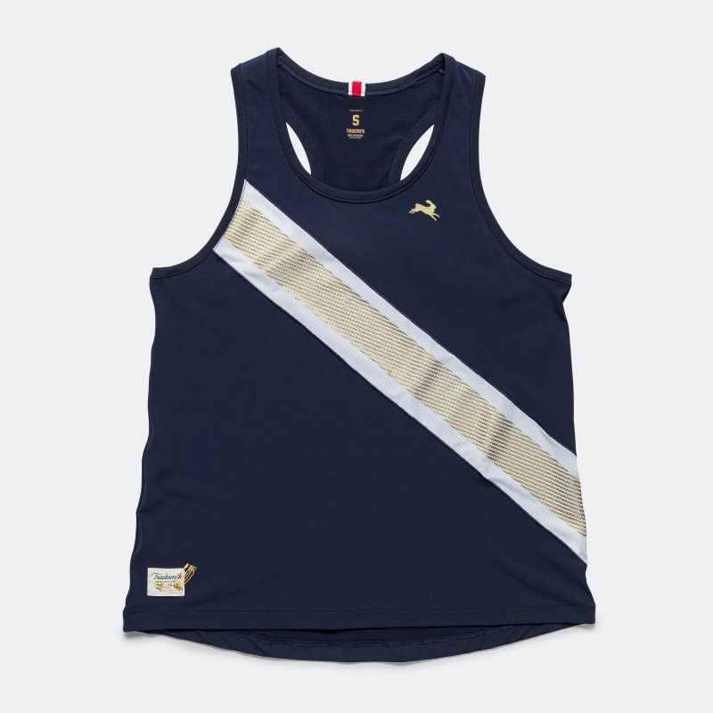 tracksmith running womens strata singlet navy ivory gold 1