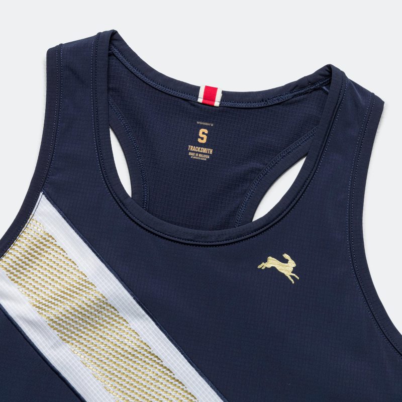 tracksmith running womens strata singlet navy ivory gold 3