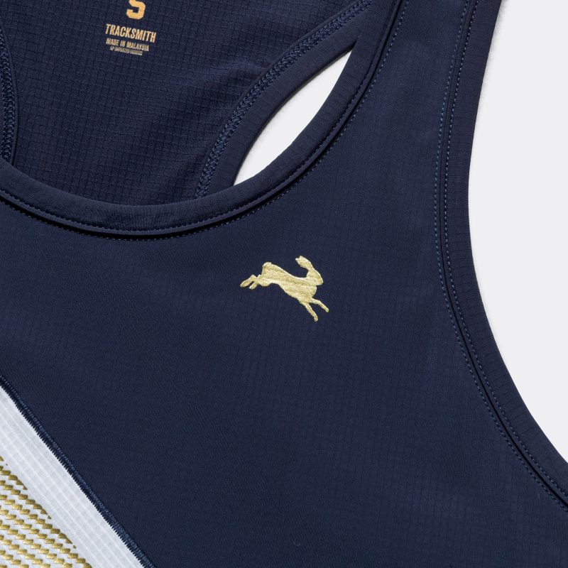 tracksmith running womens strata singlet navy ivory gold 4