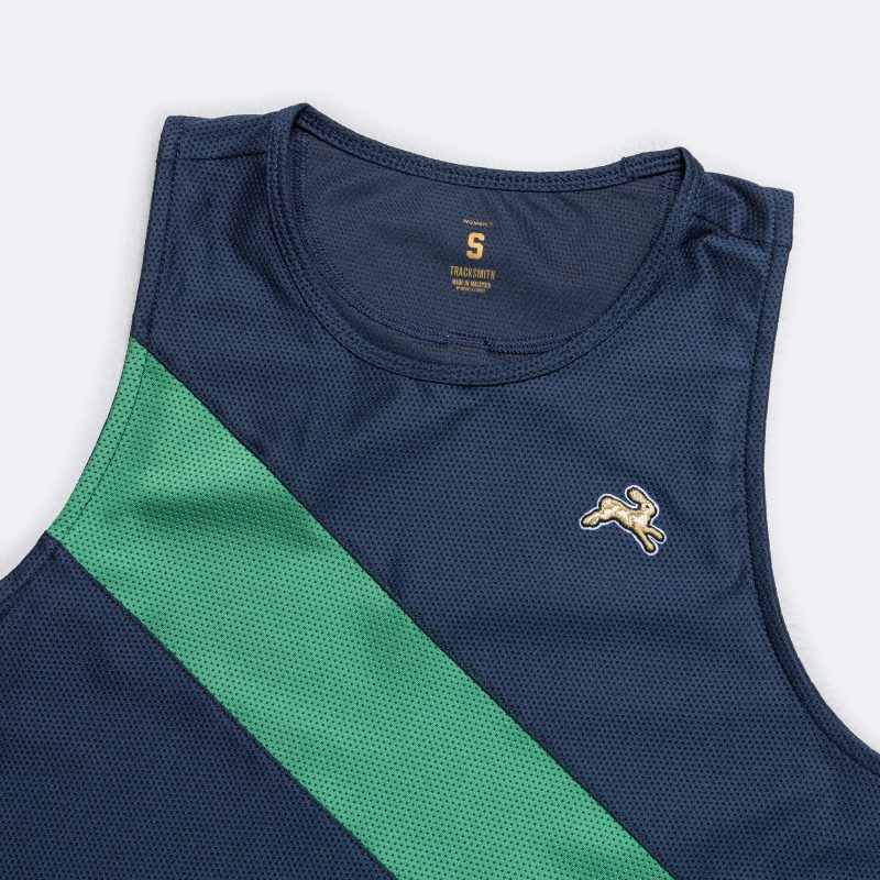 tracksmith running womens van cortlandt singlet navy green 3